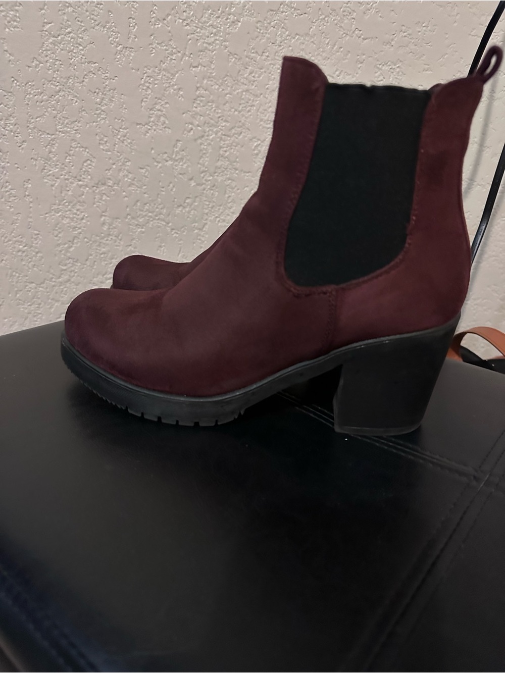 Dream Pairs Burgundy Suede Chelsea Block Heel Ankle Boots
